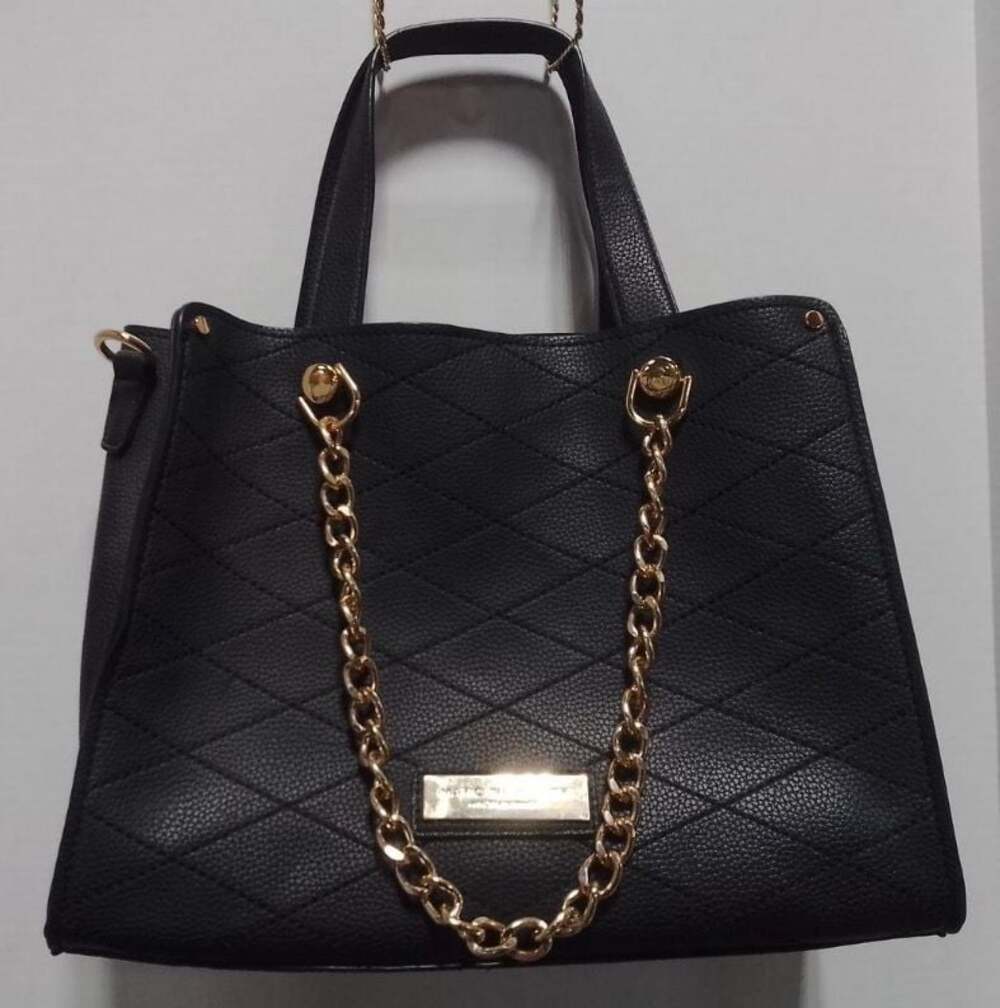 Marc New York by Andrew Marc Black Quilted Tote with Gold Chain Detail